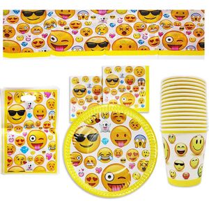 76-delige Emoji Verjaardagsfeesttafelgerei voor 15 personen - Inclusief Borden, Bekers, Tafelkleed, Servetten & Feestzakjes - Perfect voor de Verjaardag van Kinderen, Decoraties & Emoji Themafeestjes