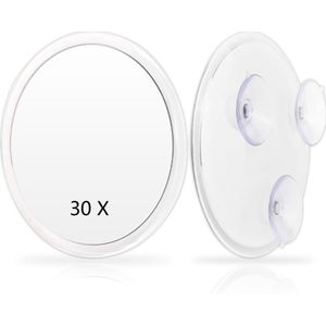 Vergrootspiegel - Wit - Ø15cm - 30x Vergroting - Make-up Spiegel met Zuignappen