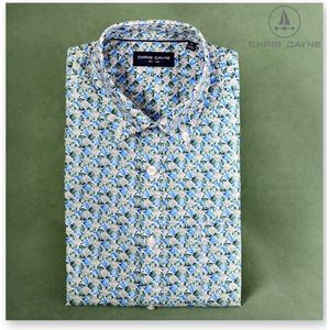 Chris Cayne heren overhemd - blouse heren - 1221 - groen/blauw print - korte mouwen - maat L