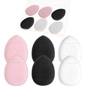 6 stuks mini-poederdonsje - zachte vingermake-up donsje - mini make-upsponzen met kleine hoes voor foundation - make-up instelling - concealer (zwart - wit - roze)