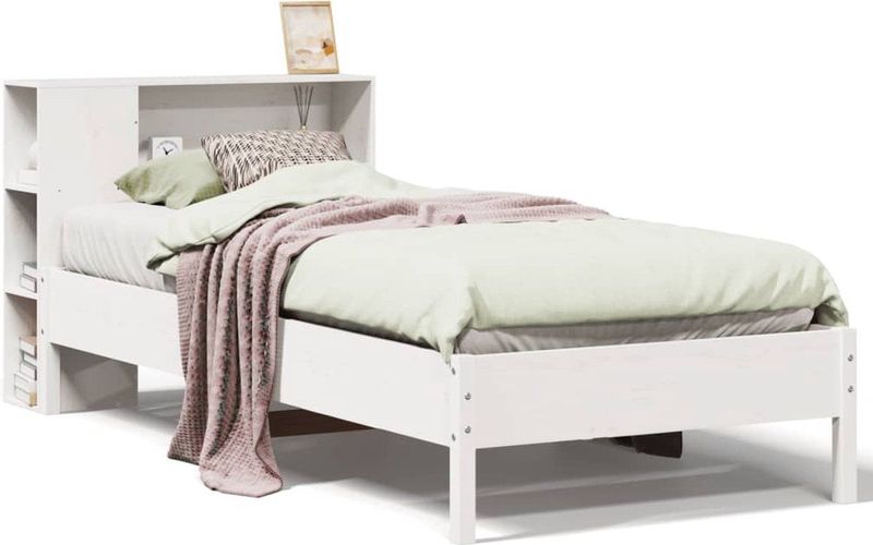 vidaXL - Bed - met - boekenkast - zonder - matras - grenenhout - wit - 90x200 - cm