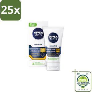 25 x NIVEA MEN - Sensitive - Gezichtscrème met SPF 15 - 75 ml - Grootverpakking - Gevoelige Huid - Gezichtscreme - SPF 15 - Zonbescherming - Kamille