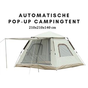 Automatische Waterdicht Pop-up Tent – Camping Tent voor 2-3-4 Personen - 210x210x140cm - Waterdichte Kampeertent -Outdoor Kampeer & Festival Tent–Ideaal voor Gezinscamping en Buitenactiviteiten-Snel Opzetbaar – Met Luifel & Draagtas– Beige – Lexorion