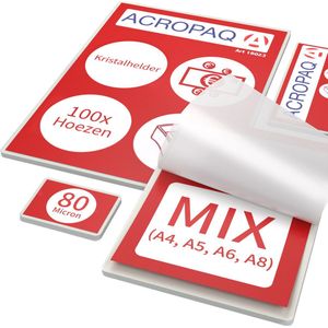 ACROPAQ Lamineerhoezen mix-pakket 100x 80 micron (20xA4, 20xA5, 20xA6, 40xA8 (visitekaartje))