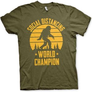 Heren Fun Tshirt -S- Social Distancing World Champion Groen