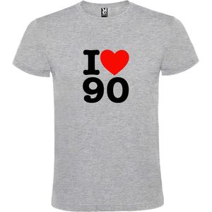 Grijs  T shirt met  I love (hartje) the 90's (nineties)  print Zwart en Rood size XXXL