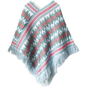 N3 Collecties Bohemian Knitted Tassel Warme Mantel Jas Herfst Winter Poncho-Wit