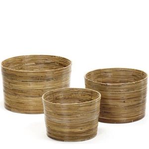 Maison Péderrey Rieten mand-Cylinder mand-Ringen mand Bamboe-Riet Bruin-Beige-Naturel-Grijs D 36 cm H 24 cm  (Mand midden voor op foto)