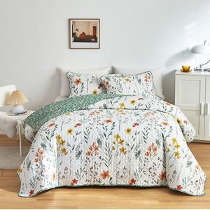 135 x 200 cm, katoen, bloemen, kleurrijk, doorgestikt, bedsprei, quilt, bedsprei, vintage, bloemenpatroon, slaapkamer, bank, sprei, voor eenpersoonsbedden