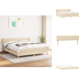 vidaXL Boxspringbed - Comfort - Bed 180x200 - Crème stof - Pocketvering matras - Middelharde ondersteuning - Huidvriendelijk topmatras - Bed