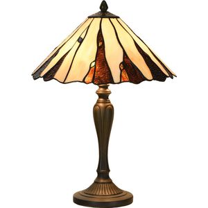 HAES DECO - Tiffany Tafellamp Ø 35x53 cm Beige Glas Tiffany Bureaulamp