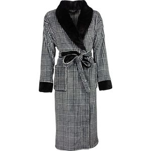 Medaillon - Badjas - Zwart - Fleece - Ruit Dessin