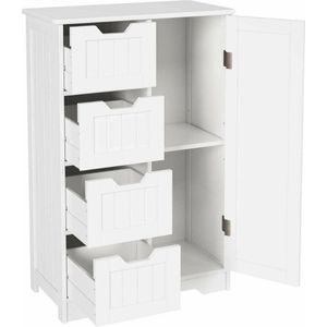 Conway Living® - Kast met 4 Ladekasten - Houten ladekast met 4 Lades - Korven en Deur - 55x30x81cm - MDF - Wit - Badkamermeubel