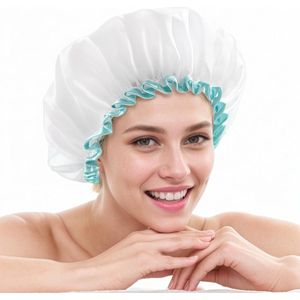 2 Pieces Witte Douchekap voor Vrouwen - Herbruikbare Douchekap voor Lang Haar - Grote Plastic Cap voor Lang Haar - Wasbaar - Super Schattig