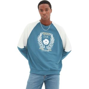 Trendyol Indigo Regular Fit Raglanmouwen Color Block Bedrukt Katoenen Sweatshirt Tmnaw22Sw1214