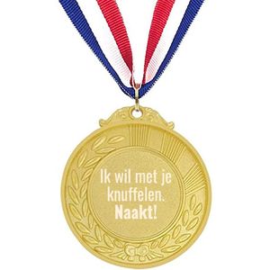 Akyol - ik wil met je knuffelen, naakt! medaille goudkleuring - Liefde - valentijnsdag - cadeautje - verjaardagscadeau - verjaardag - cadeau voor vriendin/vriend - cadeau - kado - geschenk - gift - vriendin/vriend artikelen
