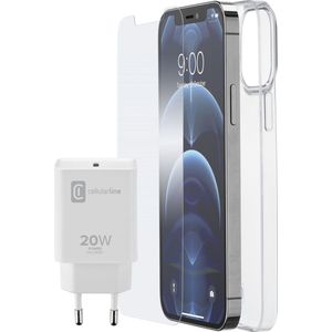 Cellularline - iPhone 12 Pro Max, starter kit reislader usb-c 20W, transparant hoesje, SP