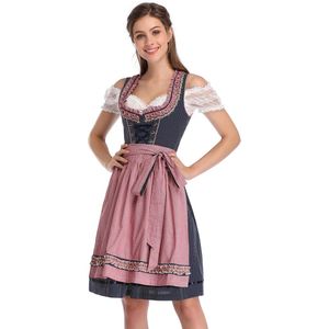 Dirndljurk klederdracht dames dirndl kort midi 3-delig. voor Oktoberfest-DRIE stuks: jurk, blouse, schortMarineblauw 42