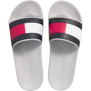 TOMMY HILFIGER BADSLIPPER grijs, zwart, rood, wit, mt 41 Flag pool Slide slipper