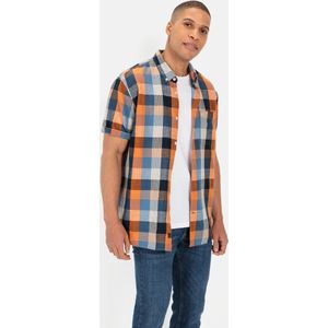 camel active Geruite overhemd gemaakt van linnen mix - Maat menswear-L - Blauw-Oranje