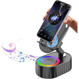 5-in-1 Bluetooth Speaker - Telefoonhouder met 3000mAh Powerbank - Opvouwbare Speaker met RGB Verlichting - Cadeau voor Mannen en Vrouwen - Zwart - 1 Stuk