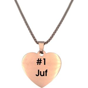 Ketting RVS - Hart - Rosegoud - #1 Juf