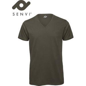 Senvi V-hals T-shirt 5 Pack 100% Katoen (Biologisch) Olive - XL