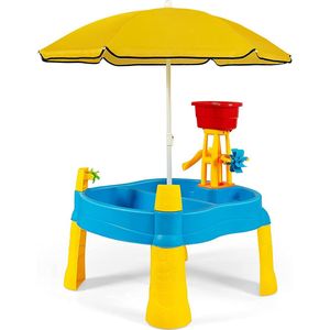 FURNIBELLA - Kinderen zand en watertafel splash watertafel strand activiteit speelgoed set voor peuters buiten en binnen met paraplu & 18 stuks accessoire set