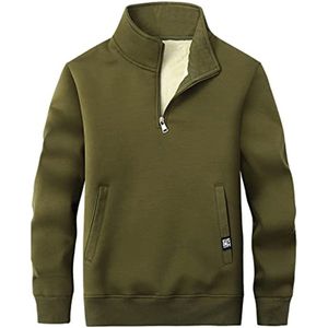 Heren Winter Warm Fleece Pullover met Opstaande Kraag en Kwart Ritssluiting