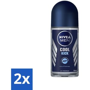 2 x Nivea - Deo Roll-On - Men - Cool Kick FM - Anti-Transpirant - 50 ml - NIVEA MEN Deodorant - Anti-transpirant - Deodorant Roller - 48 Uur Bescherming - Cool Kick