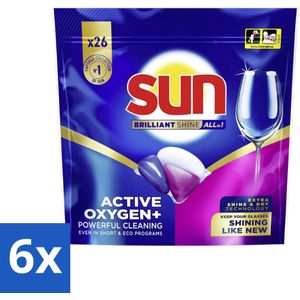 Sun - Vaatwascapsules - Brilliant Shine All-in-1 - 26 capsules - Voordeelverpakking - 6 stuks