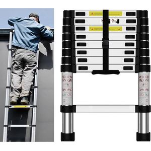 Telescoopladder – Telescopische Ladder – Uitschuifbare Ladder – Vouwladder – Aluminium Ladder – 3,8 Meter – Lichtgewicht Aluminium – Compact Opvouwbaar