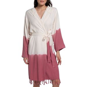 Dip Dye Badjas Dusty Rose - M - extra zachte hamam badjas - luxe badjas - korte ochtendjas met capuchon - dunne sauna badjas