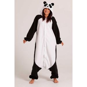KIMU Onesie Reuzenpanda Pak - Maat 128-134 - Pandapak Kostuum Zwart Wit Panda - Kinder Dierenpak Jumpsuit Pyjama Huispak Jongen Meisje Festival