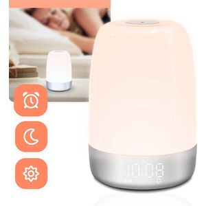 Wake Up Light - 5 LED Kleuren - Natuurgeluiden - Wit - Nachtlampje - Slaaptrainer - Leeslamp - Tafellamp - Bedlamp Kinderen - Digitale Alarmklok en Wekker - Lichtwekker - Leeslampje - Wekkerradio - Wekker met Licht - Digitale Alarmklok - Slaapwekker