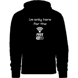 Grappige hoodie - trui met capuchon - I'm only here for the free wifi - maat L