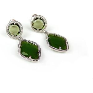 Zilveren oorringen oorbellen Model Tango met groene kaki stenen