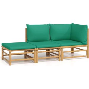 vidaXL - 3-delige - Loungeset - met - kussens - bamboe - groen