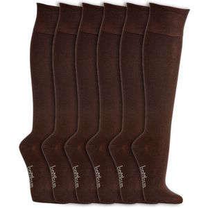 Kniekousen met brede tailleband | Bamboe sokken | Kleur: Bruin | Maat: Diverse maten | 6 paar