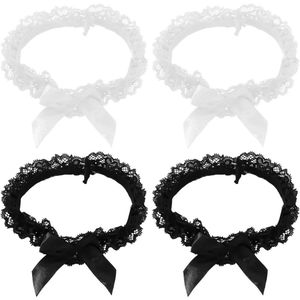 Allecto plus - Set van 4 Kanten Beenringen voor Vrouwen, Zwart, Maat M - Elastische Kousenbanden met Beendecoraties