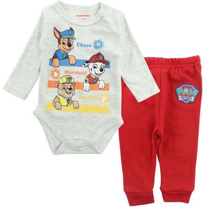 Paw Patrol babyset Team Patrol rompertje en broekje katoen grijs/rood maat 80