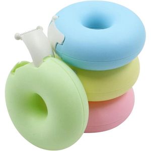 Plakfolie plakbanddispenser - donutvorm mini-bandsnijder - bureau accessoires - vaste stand - roze geel blauw groen - 4 stuks - HTML content - school thuis kantoor .