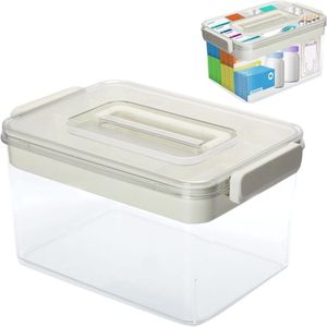 Medicijndoos met Handvat en Afneembaar Vak - 2 Niveaus en Grote Capaciteit, 27,5 x 19,5 x 17,3 cm