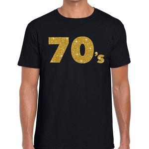 70's gouden glitter tekst t-shirt zwart heren - heren shirt 70's L