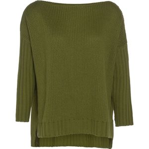 Knit Factory Kylie Gebreide Dames Trui - Trui dames winter - Pullover dames - lange mouw - Wintertrui - Damestrui - Boothals - Mosgroen - Groen - 36/44