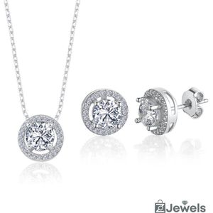 OZ Jewels Zilveren Ketting- en Oorbellen set met 2.25 Karaat Ronde Diamant - Accessoires - Liefdessieraden - Liefdesketting - Love Ketting - Love Oorbellen - Damesketting - Dames Oorbellen- Cadeau - Ketting Meisje - Sieraden Dames