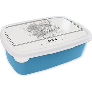 Broodtrommel Blauw - Lunchbox - Brooddoos - Stadskaart – Zwart Wit - Kaart – Oss – Nederland – Plattegrond - 18x12x6 cm - Kinderen - Jongen