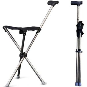 CLGP - Wandelstok met Zitje - Zwart - Opvouwbaar - Driepoot - Tot 100 kg