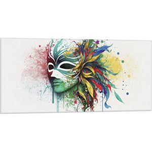 Vlag - Waterverf Tekening van Kleurrijke Carnavals Masker tegen Witte Achtergrond - 100x50 cm Foto op Polyester Vlag