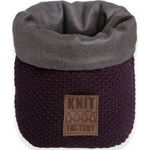 Knit Factory Lynn Gebreide Mand - Opbergmand - Plantenmand - Aubergine - 25 cm